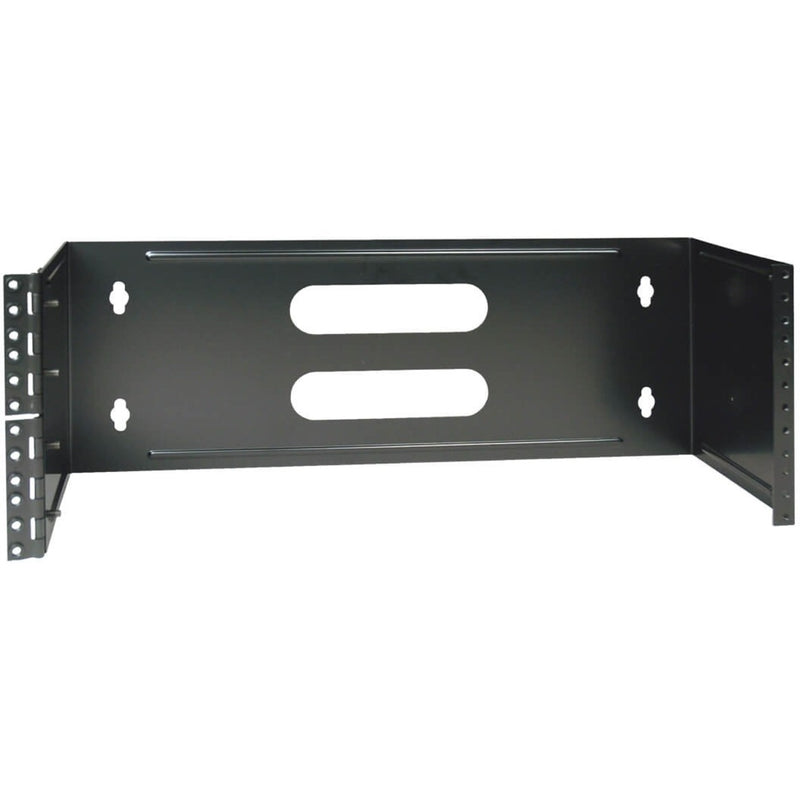 Tripp Lite 4U wall mount hinged patch panel bracket showing black steel construction with cable management slots and mounting holes