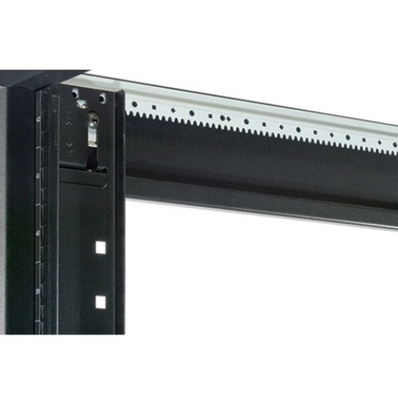 Close-up of NetShelter SX mounting rail system showing U-spacing markers