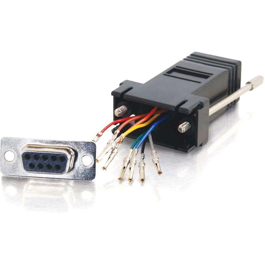 C2G RJ-45 to DB-9 adapter showing internal color-coded wiring and connector ends-alternate-image1