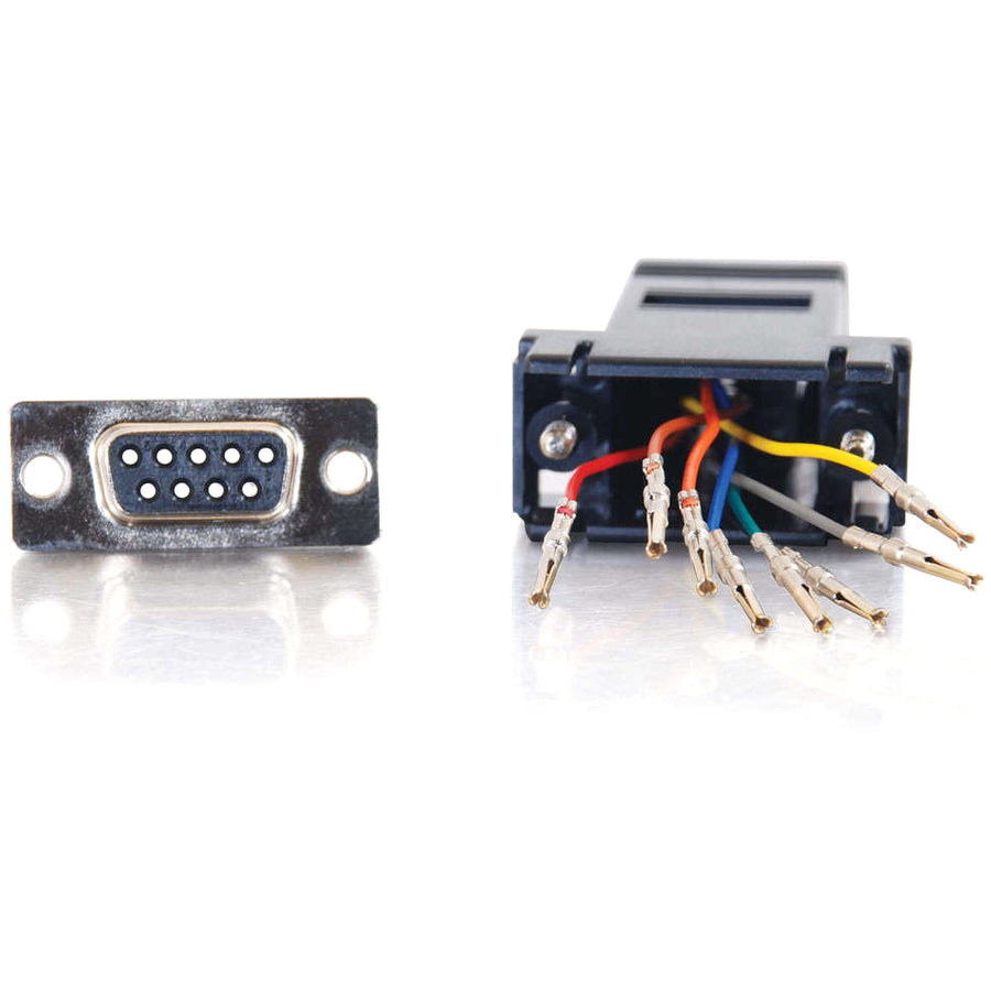 Detailed view of separated RJ-45 to DB-9 adapter components showing connector interfaces-alternate-image2