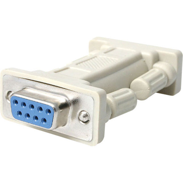 Side view of StarTech.com NM9FF null modem adapter showing DB9 female connector and white housing