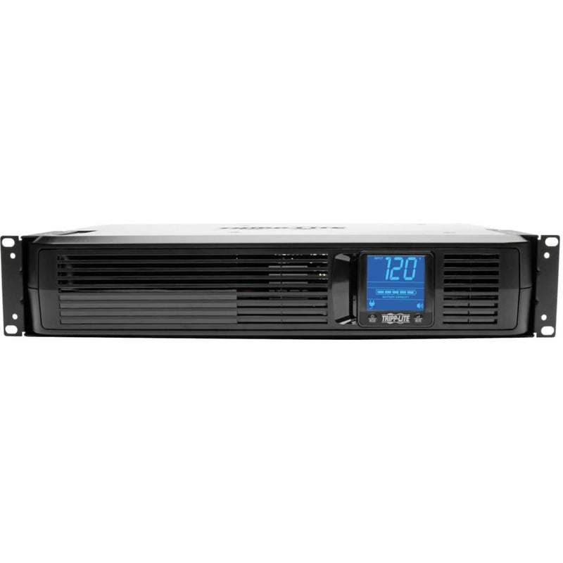 Front view of Tripp Lite SMART1200LCD UPS showing LCD display and rack-mount design