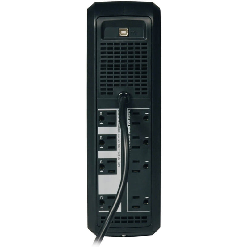 Rear view of Tripp Lite OMNI650LCD UPS showing outlet configuration and USB port