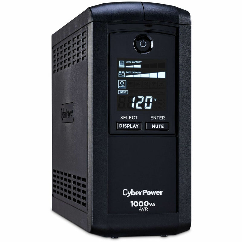 Side view of CyberPower CP1000AVRLCD UPS showing ventilation design and compact form factor