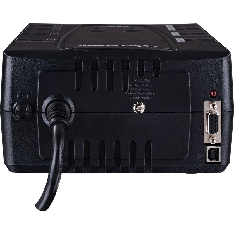 Rear view of CyberPower CP685AVRLCD showing connectivity ports and power cable