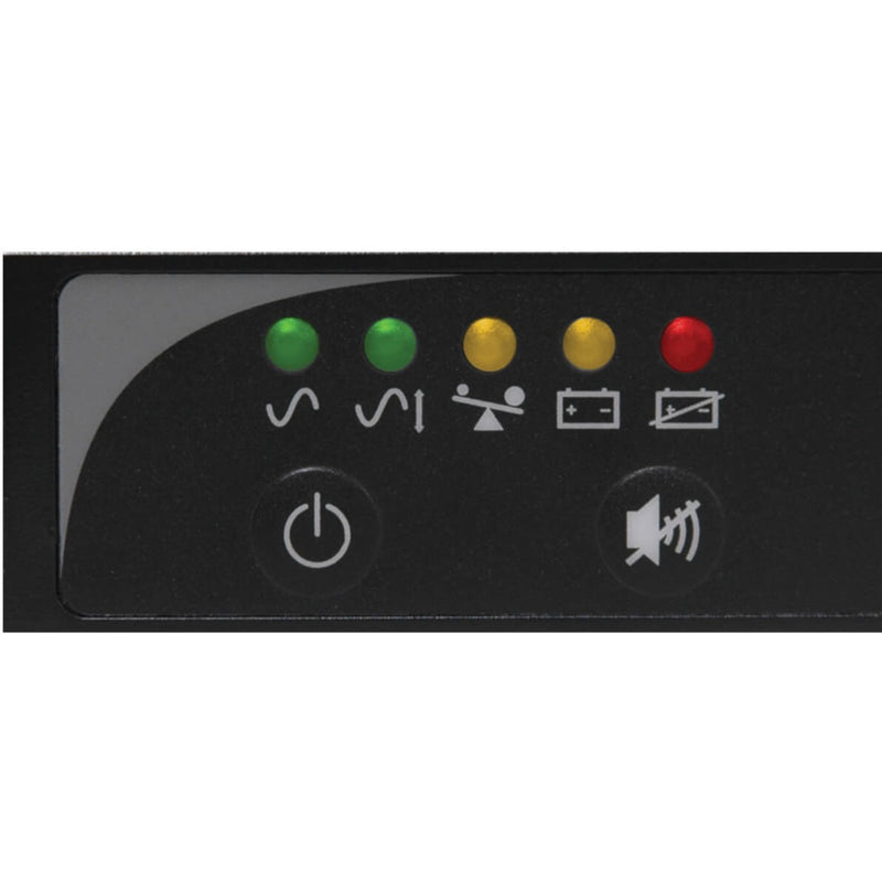 Close-up of LED control panel showing status indicators and control buttons for the UPS system