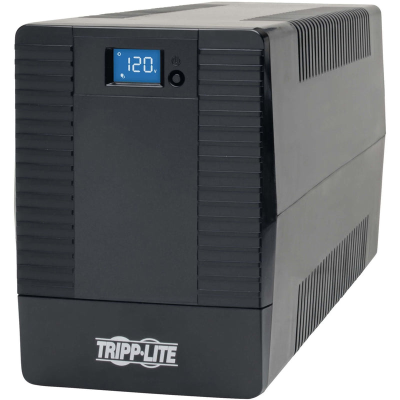 Three-quarter view of Tripp Lite OMNIVS1500XL UPS showing complete tower design