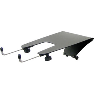 Ergotron notebook mounting tray with U-shaped platform and adjustable support arms in black finish