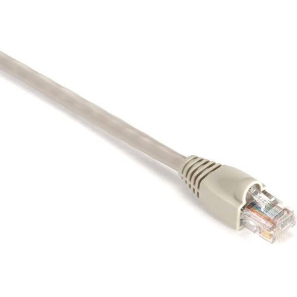 Close-up view of GigaBase Cat.5e network cable's RJ-45 connector with beige snagless boot and gold-plated contacts