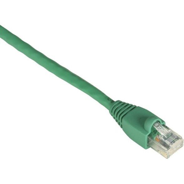 Detailed view of green Cat.6 cable strain relief boot and RJ-45 connector construction