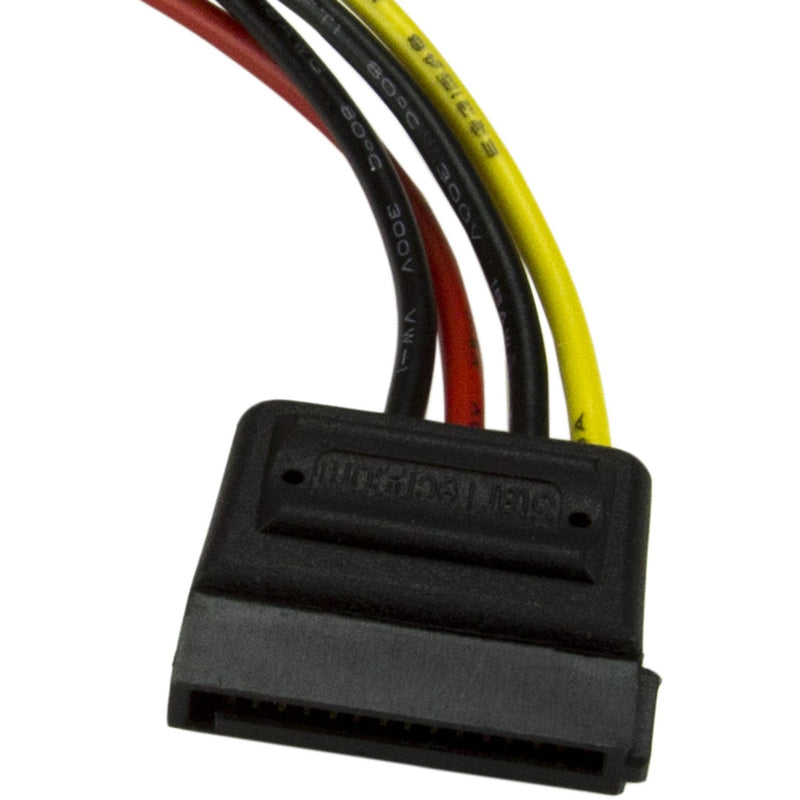 Detailed view of the black SATA power connector end with multi-colored wiring