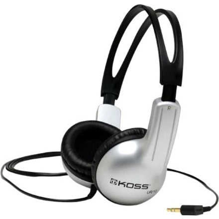 Koss UR10 stereo headphones in silver and black with adjustable headband and 3.5mm connector