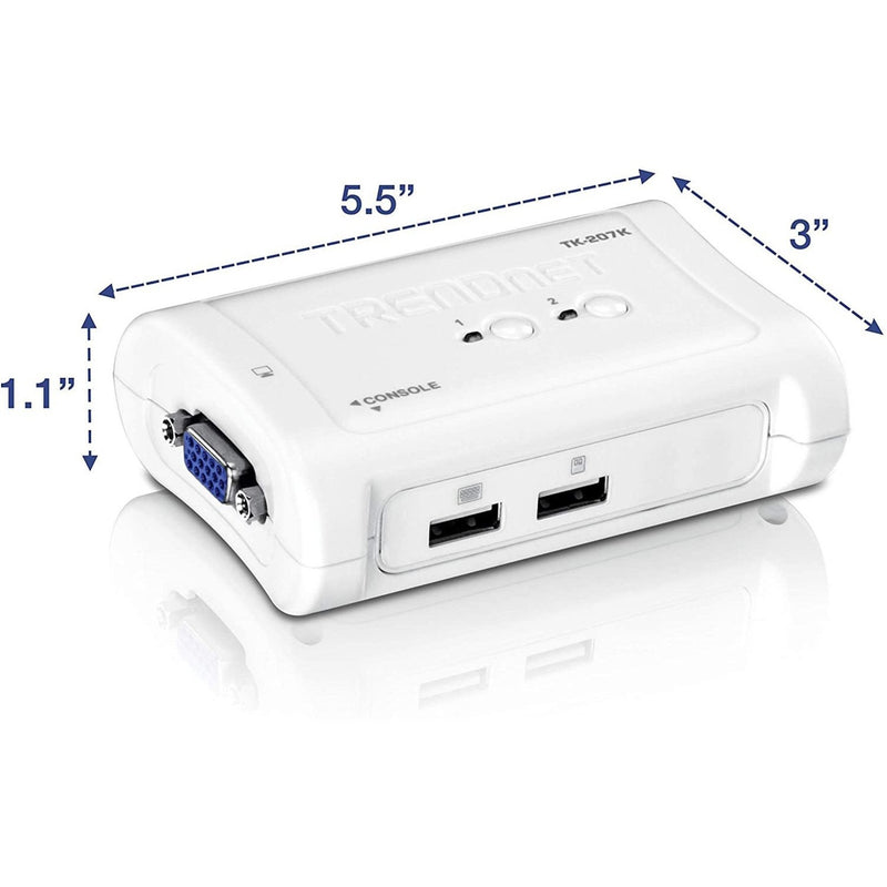 Dimensional view of TRENDnet KVM switch in white