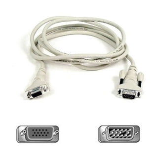 Belkin VGA extension cable showing HD-15 male and female connectors with white cable and connector diagram below