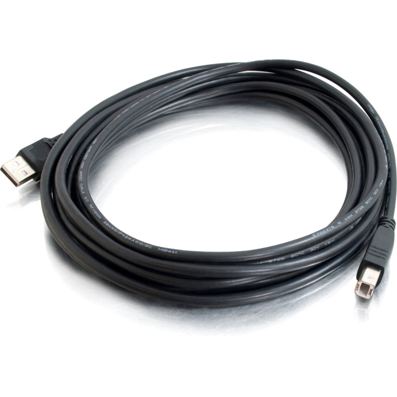 Full length view of coiled 9.8ft black USB cable showing both connector ends