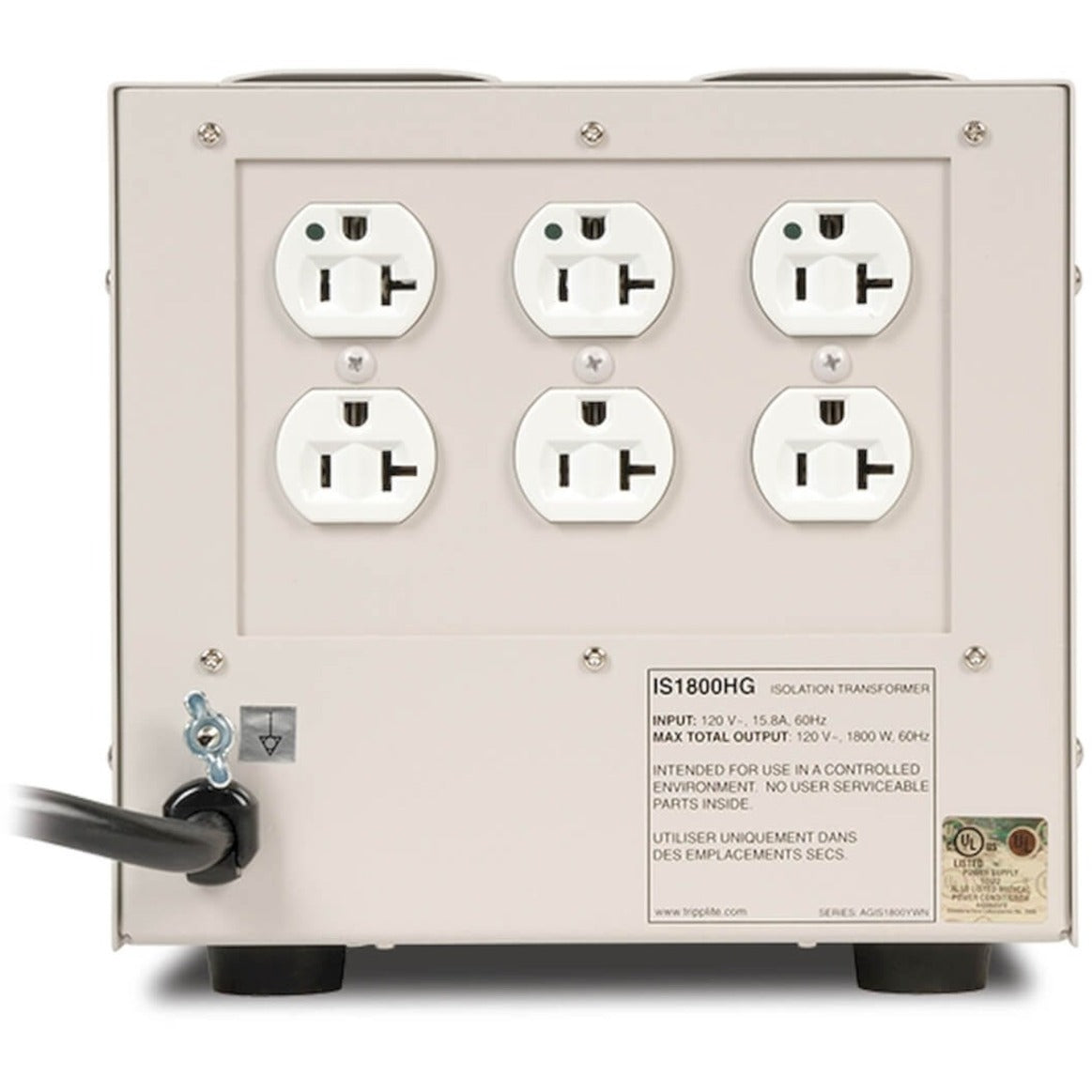 Tripp Lite Isolator IS1800HG 6 outlets Transformer, Hospital Grade Outlets, 20A Circuit Breaker, UL/cUL Certified