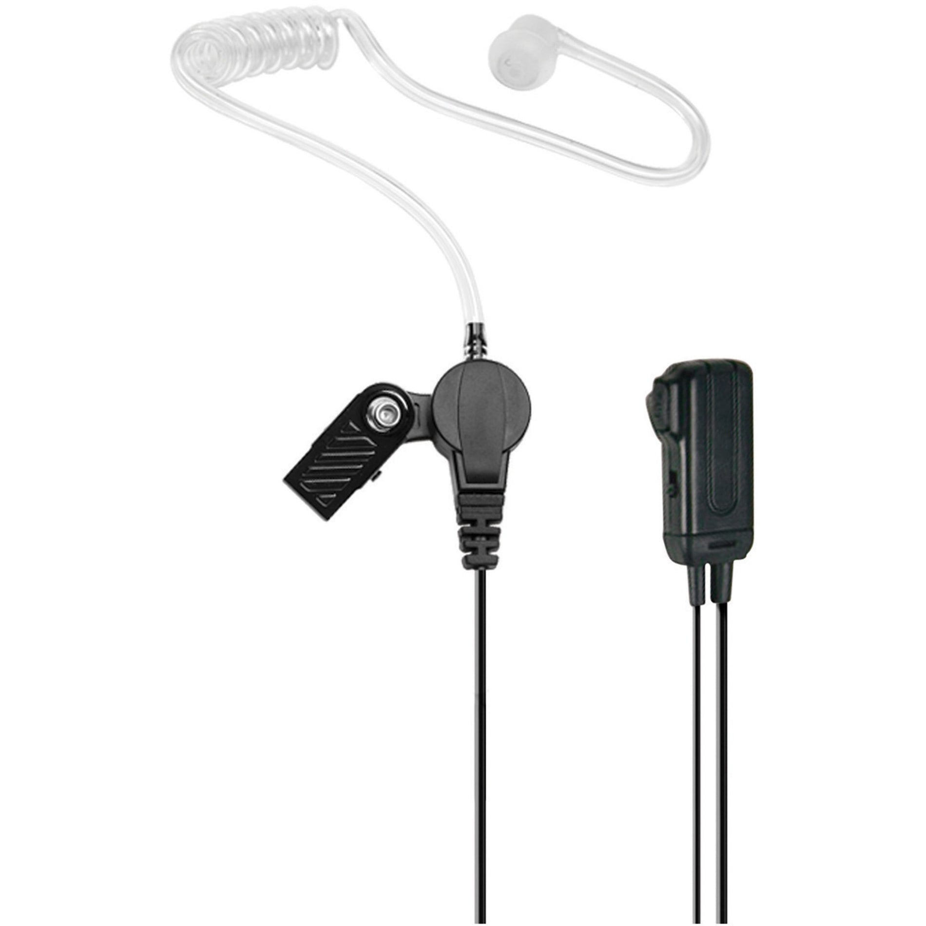 Midland AVPH3 security earset showing transparent acoustic tube, lapel microphone with PTT button, and radio connector-alternate-image1