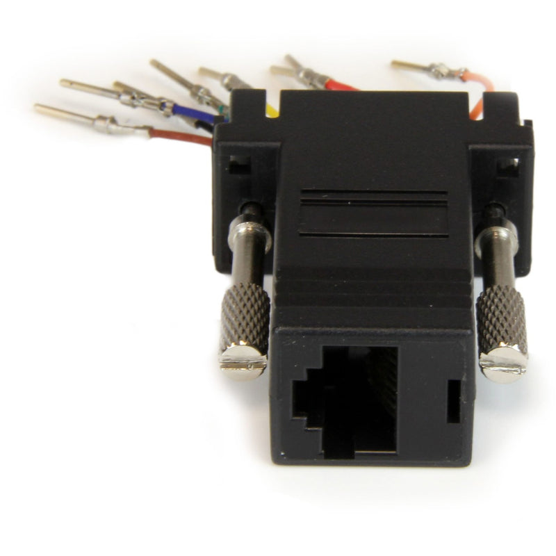 Close-up view of StarTech.com adapter's RJ45 port and mounting screws