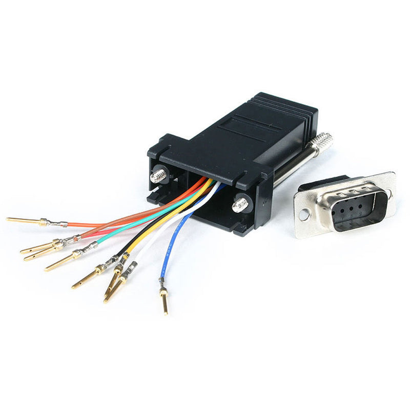 StarTech.com DB9M to RJ45F adapter showing DB9 connector and color-coded wires for custom configuration