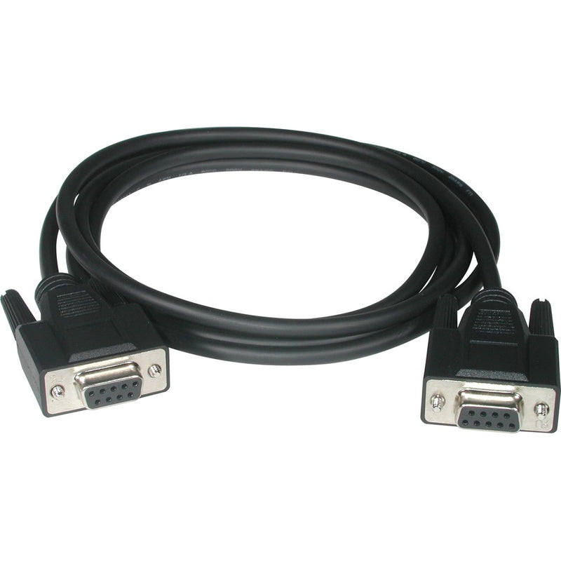 15-foot black DB-9 null modem cable with female connectors on both ends, featuring molded strain relief