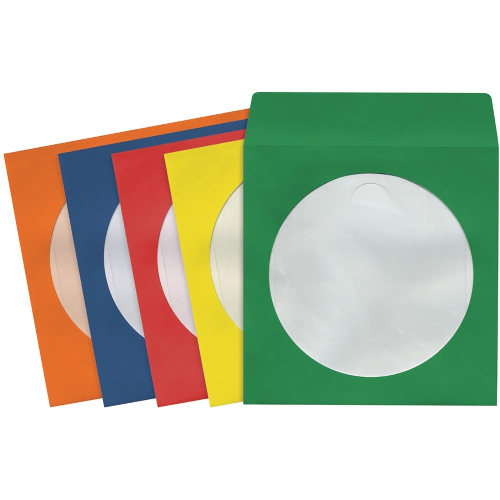 Set of five CD/DVD storage sleeves in orange, blue, red, yellow, and green colors with transparent disc viewing windows-alternate-image1