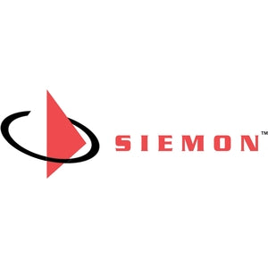 Siemon company logo featuring a black curved swoosh design with red geometric shape and Siemon text in red